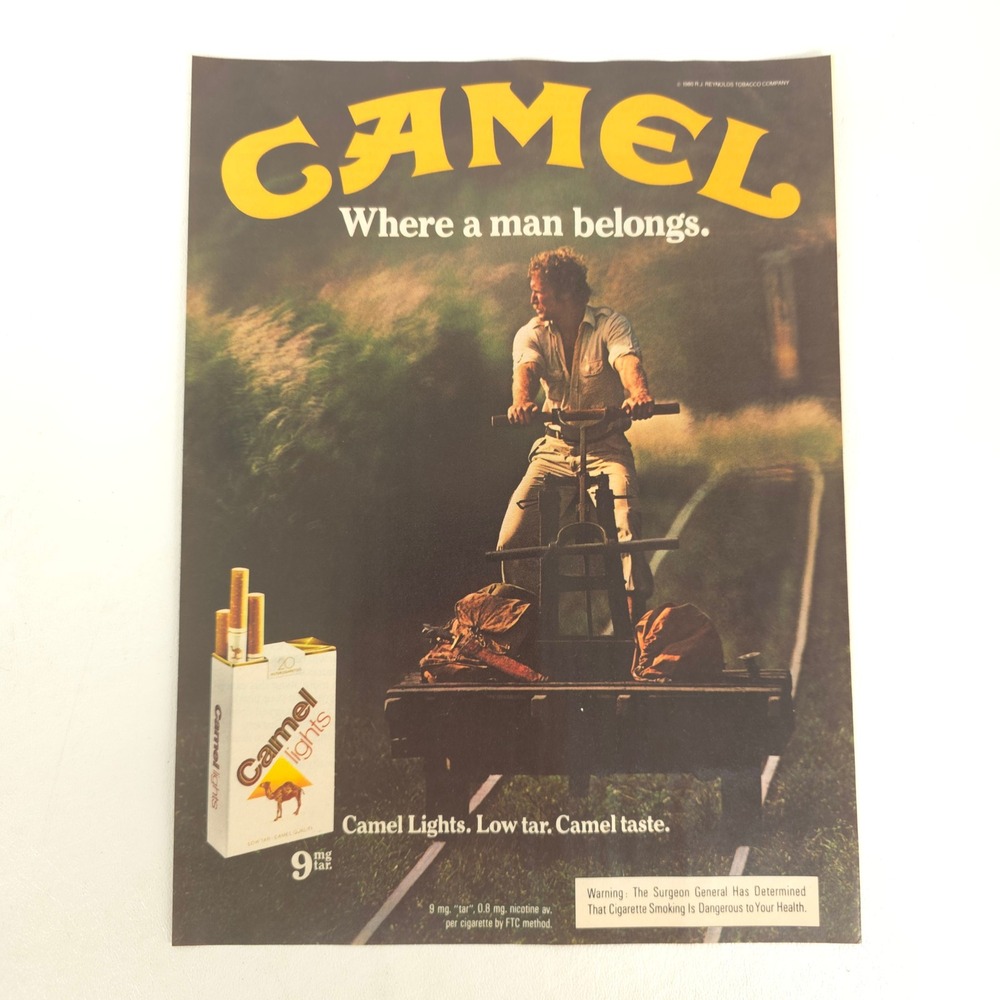 Camel Lights Cigarette Print Ad Railroad Scene Vintage 1981 Garage Wall Decor